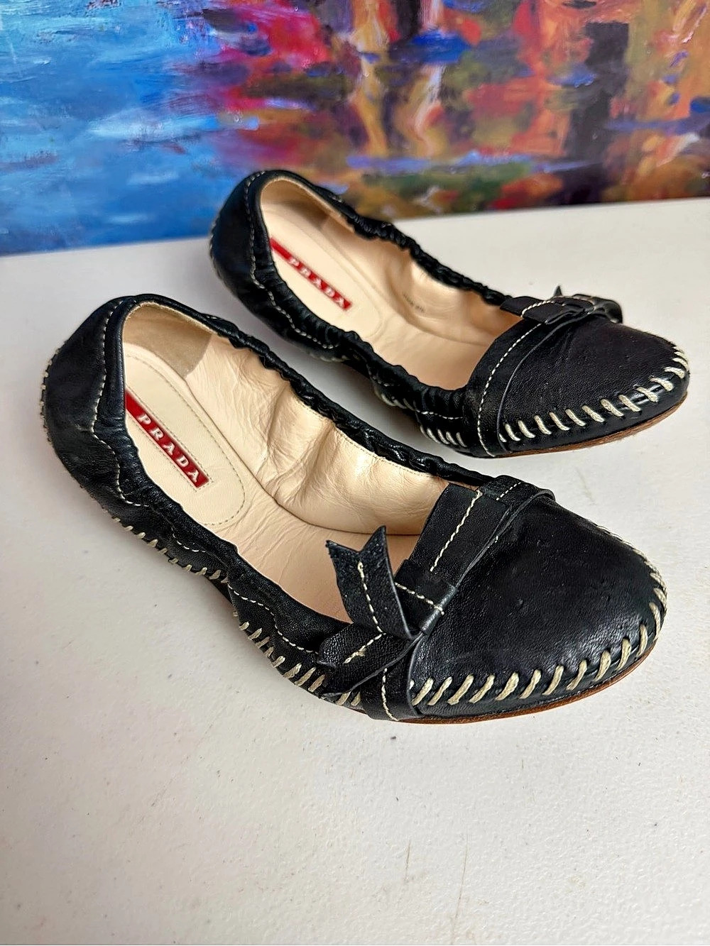 Prada Leather Flats in Black